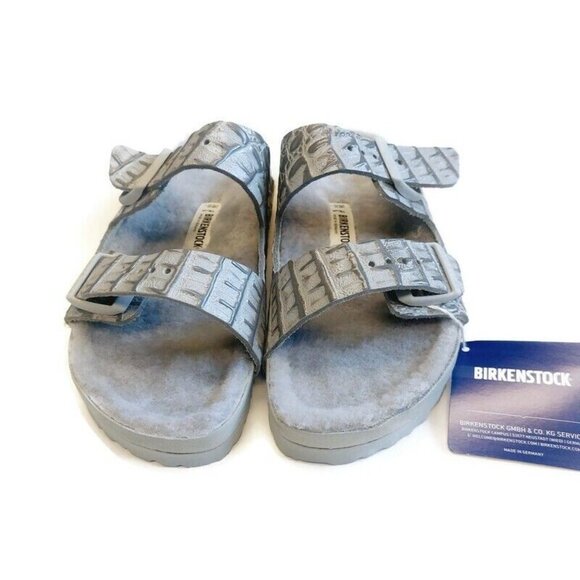 Birkenstock Womens Size 5 Arizona BS Shearling Fur Lined Sandals Croco Two Tone - Picture 6 of 10